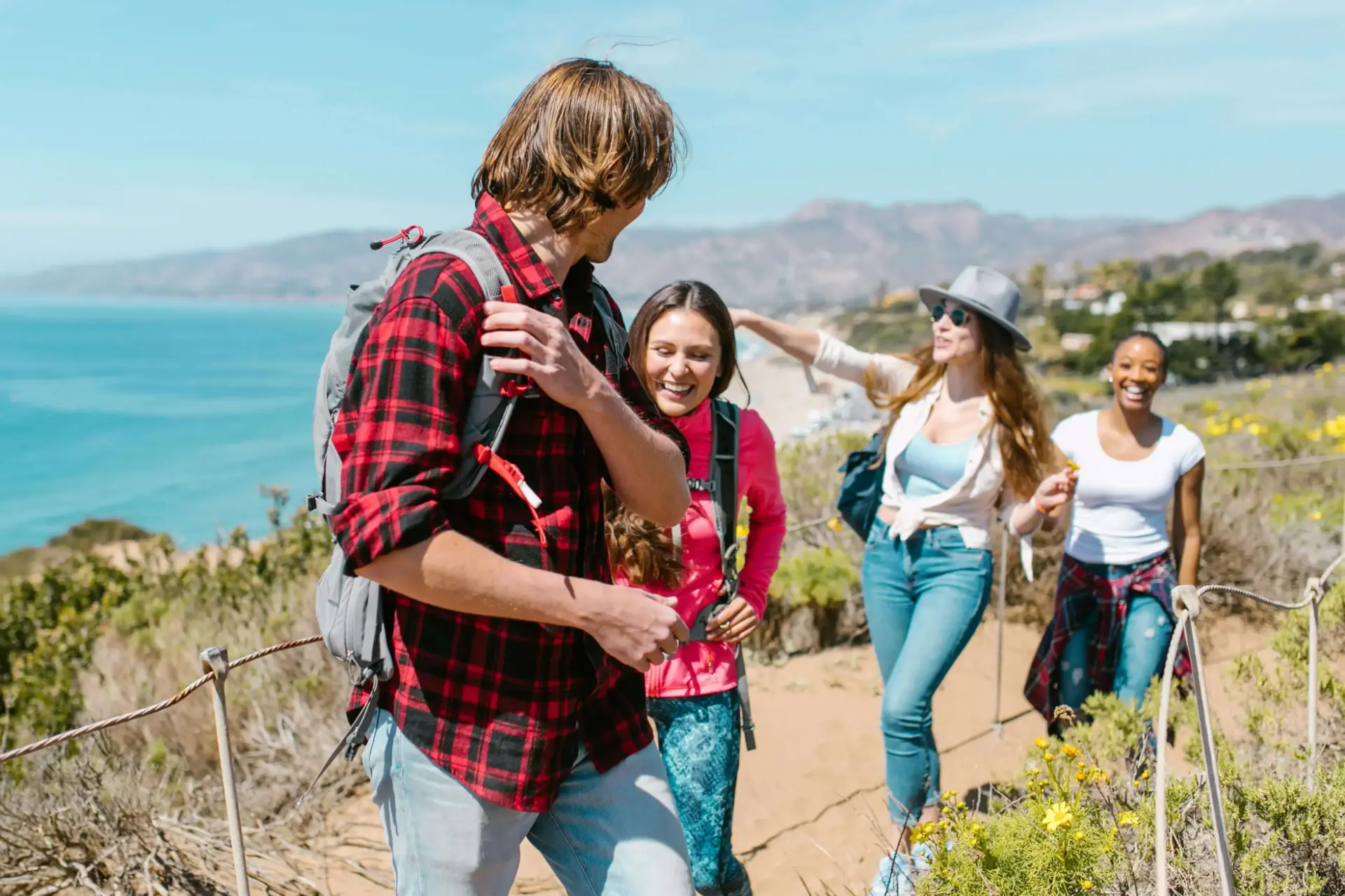 Group of people walking in a nature reserve